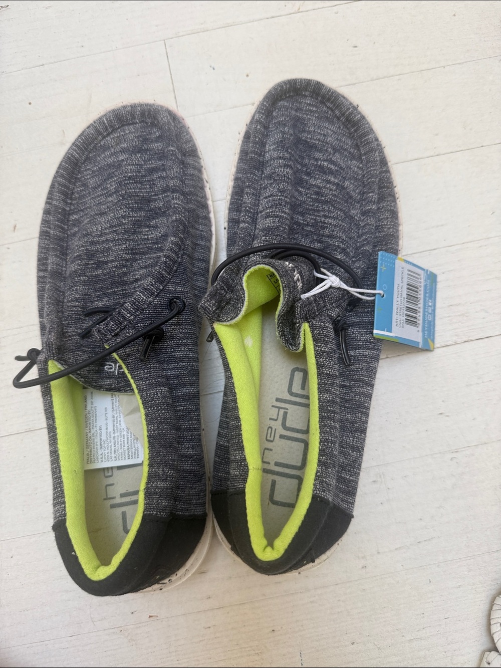 Hey Dude Kids Slip-On Sneakers in Charcoal and Lime